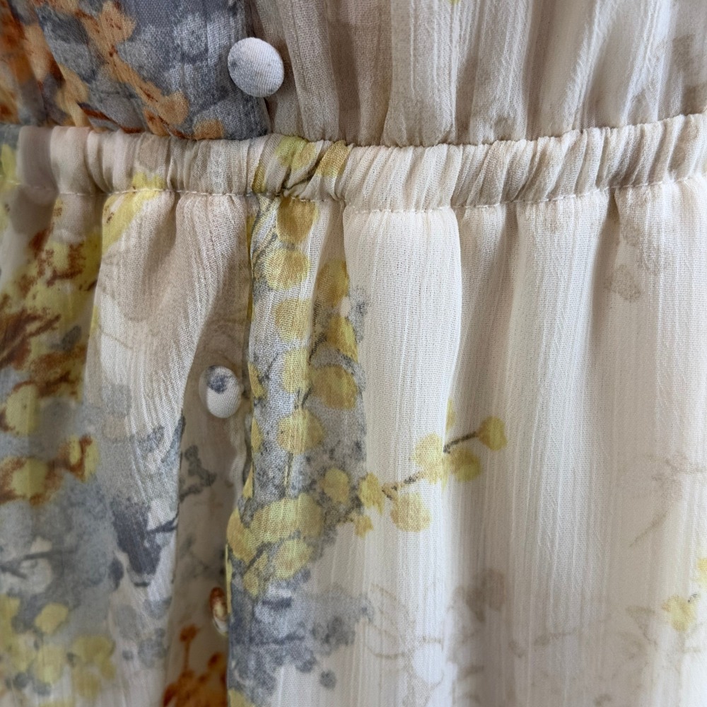 Romantic Feminine Boho INDIGO ROSE Floral Dress Size M Ruffle Cottage Flowy Knee - Picture 10 of 16